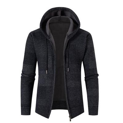 Maglione da Uomo con Cappuccio Casual a Quadri Giacca Lavorata a Maglia Imbottita e Ispessita Autunno e Inverno Nuovo Cardigan