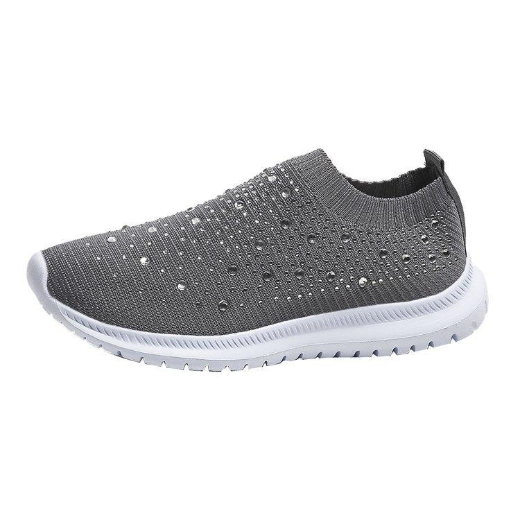 2025 new casual breathable rhinestone running shoes large size flying woven shoes mesh women's trend sports shoes