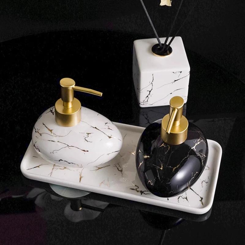 300ml Modern Marble Lotion Bottle Black White Soap Liquid Container Bathroom Ceramic Shampoo Storage Bottle Bathroom Accessories
