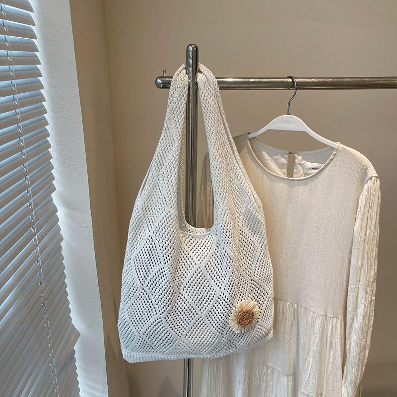 

Винтажная женская вязаная шерстяная сумка-тоут: Универсальная плетеная сумка-шоппер Handwoven Shopping Bag белый