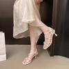 Fashion New Fashion High Heels Summer New Square Toe Open Toe Cross Narrow Strap Crystal Flower Soft Slip Sandals