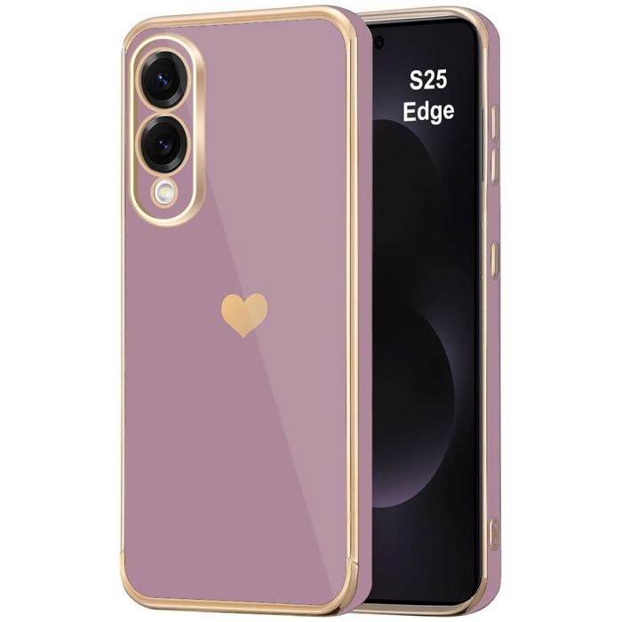 Case for Samsung Galaxy S25 Edge - BOOLING - Heart Pattern Shockproof Flexible Ultra Slim - Purple