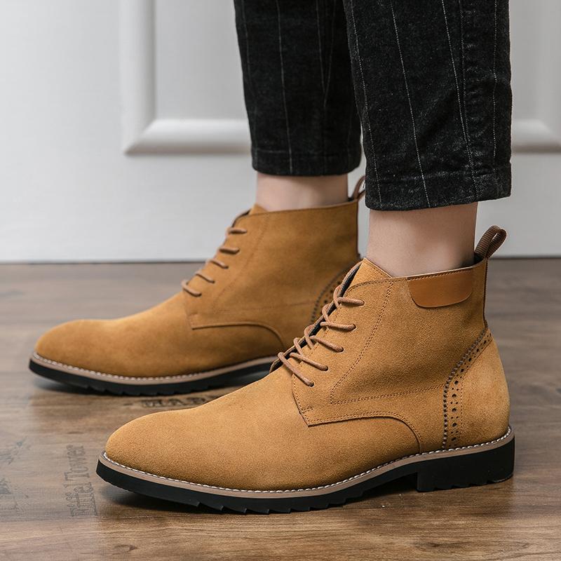 Fashion High End Brand Men's High-end Genuine Leather Shoes Street Fashion Motorcycle Boots Office Men's Business Casual Shoes Lace Up