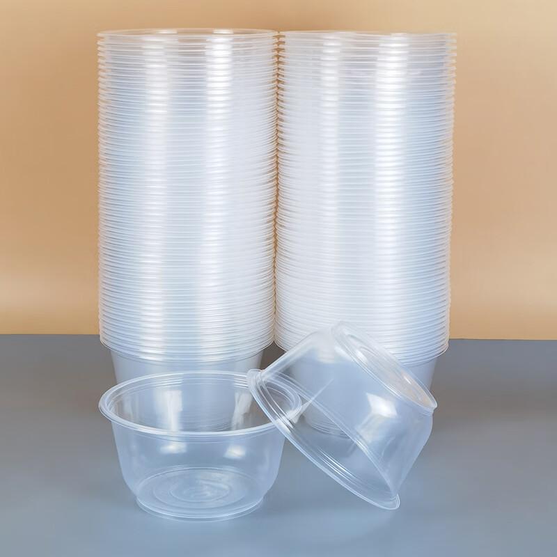 Disposable 700ml Plastic Bowls with Lids for Bingfen (100 Count)