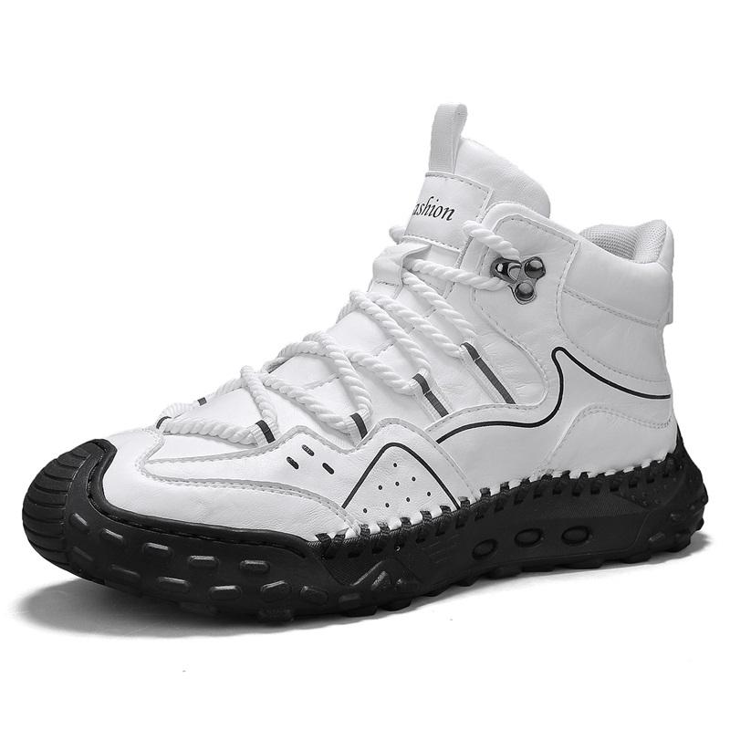 

New Arrival mens High Top Shoes Sneakers Non Slip Ankle Boots Retro Style Motorcycle Boots Treking footwear Leisure Walk botas 48 білий