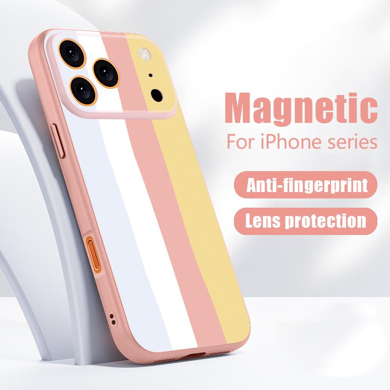 Rainbow Color Striped Phone Case For iPhone 17 Pro Max Hybrid TPU+PC Magnetic For Magsafe Matte Cover For iPhone 16 15 14 13 Pro Max