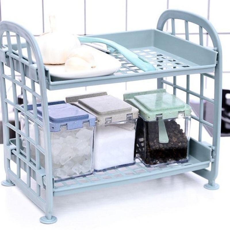 Zweischichtiges Ausgeschnittenes Kunststoffregal Desktop Küchenorganizer Badezimmer Zweischichtiges Make-up-Aufbewahrungsregal