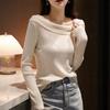 2026 Autumn Women's Retro Off-Shoulder Slim Fit Sweater - High-Quality Imitation Wool, Stylish Square Neck Base Layer