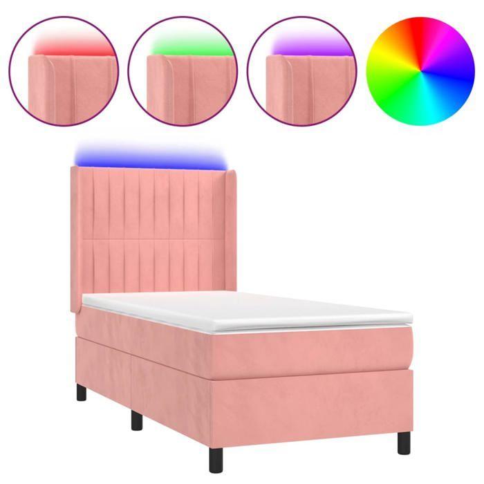 Maison Exclusive - Sommier à lattes de lit matelas et LED Rose 90x200 cm Velours