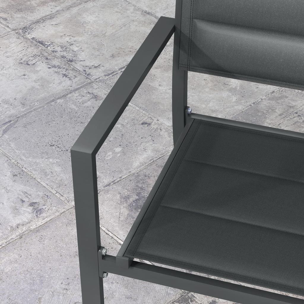 Set Of 4 Stackable Garden Chairs In Aluminum And Textile With Armrests Lot Of 4 Pieces For Outdoor