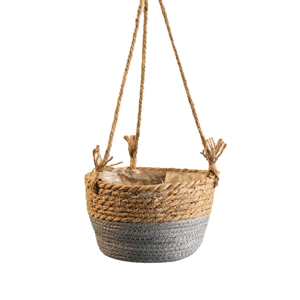 Woven Flower Basket Rustic Retro Style Brown Color Decorative Multi Purpose Straw Basket for Office
