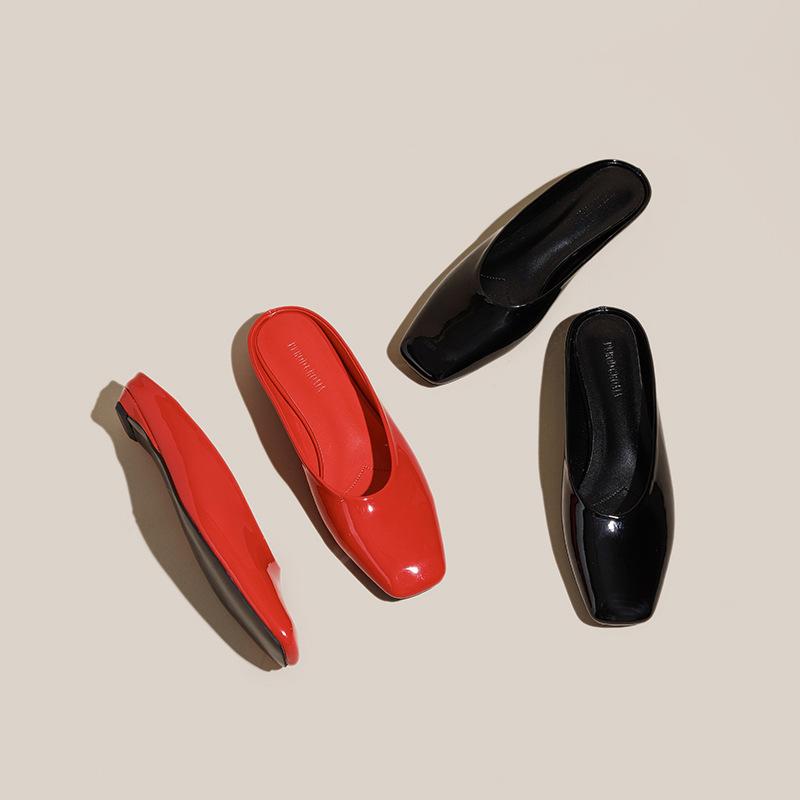 Eckiger Kopf Lackleder Einzelne Schuhe Damen Faul Ein Pedal Halbschlepp Sommer Neu Vielseitig Mary Jane Damenschuhe