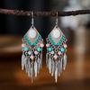 Fashion Vintage Bohemian Leaf Tassel Drop Dangle Earrings For Women Enamel Rhombus Geometric Beads Handmade Boho Earring Zircon