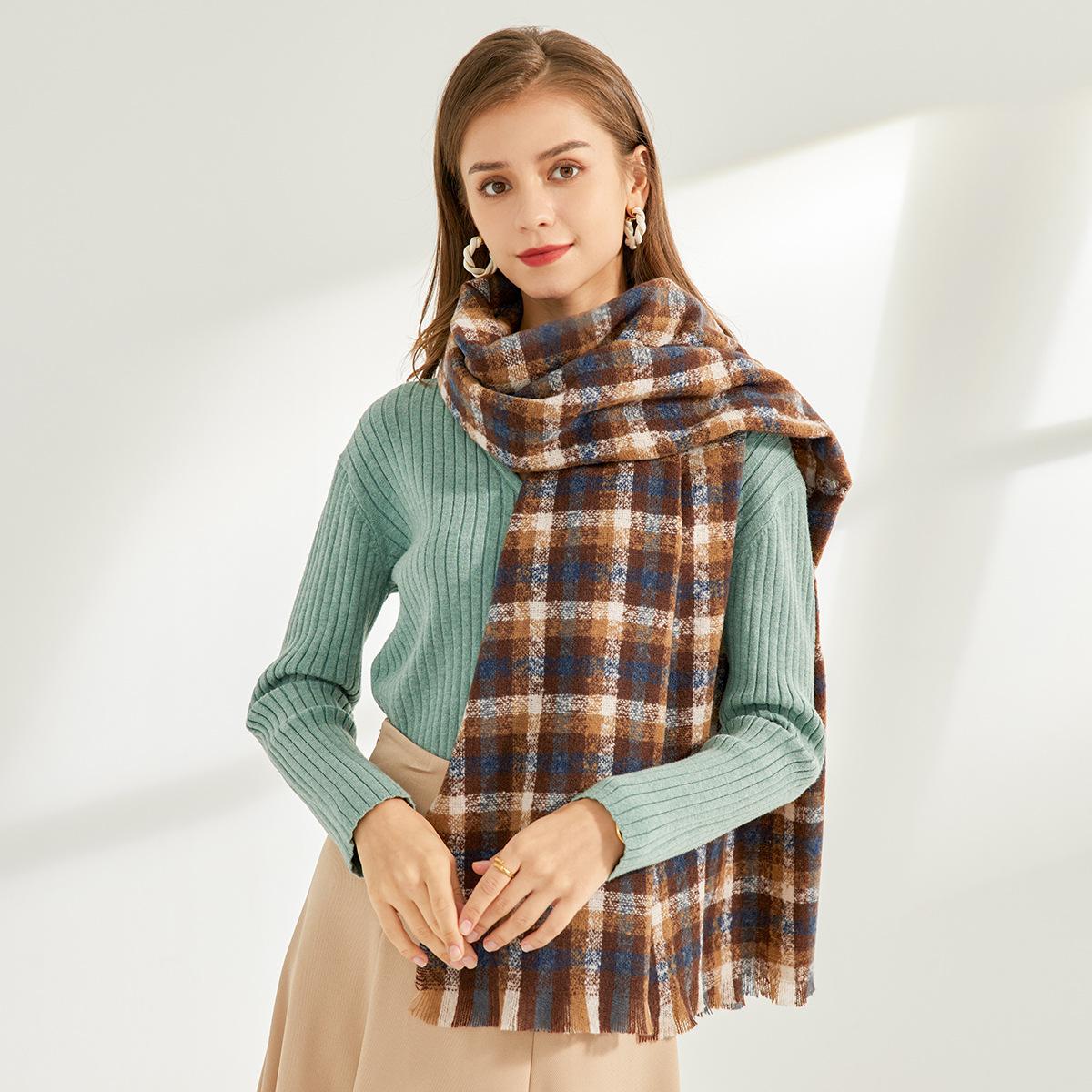 

Осінньо-зимова мода тепла шаль імітація кашеміру бахрома потовщений шарф прикраса класичний картатий принт довгий шарф 200*70cm