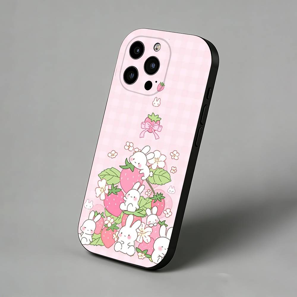 Vollbild-Schutzhülle in Pink-Erdbeer-Optik mit schlanker Rückseite für iPhone 17 Air, 16 Pro Max, 16e, 15 Plus, 14, 13 Mini, 12 und 11