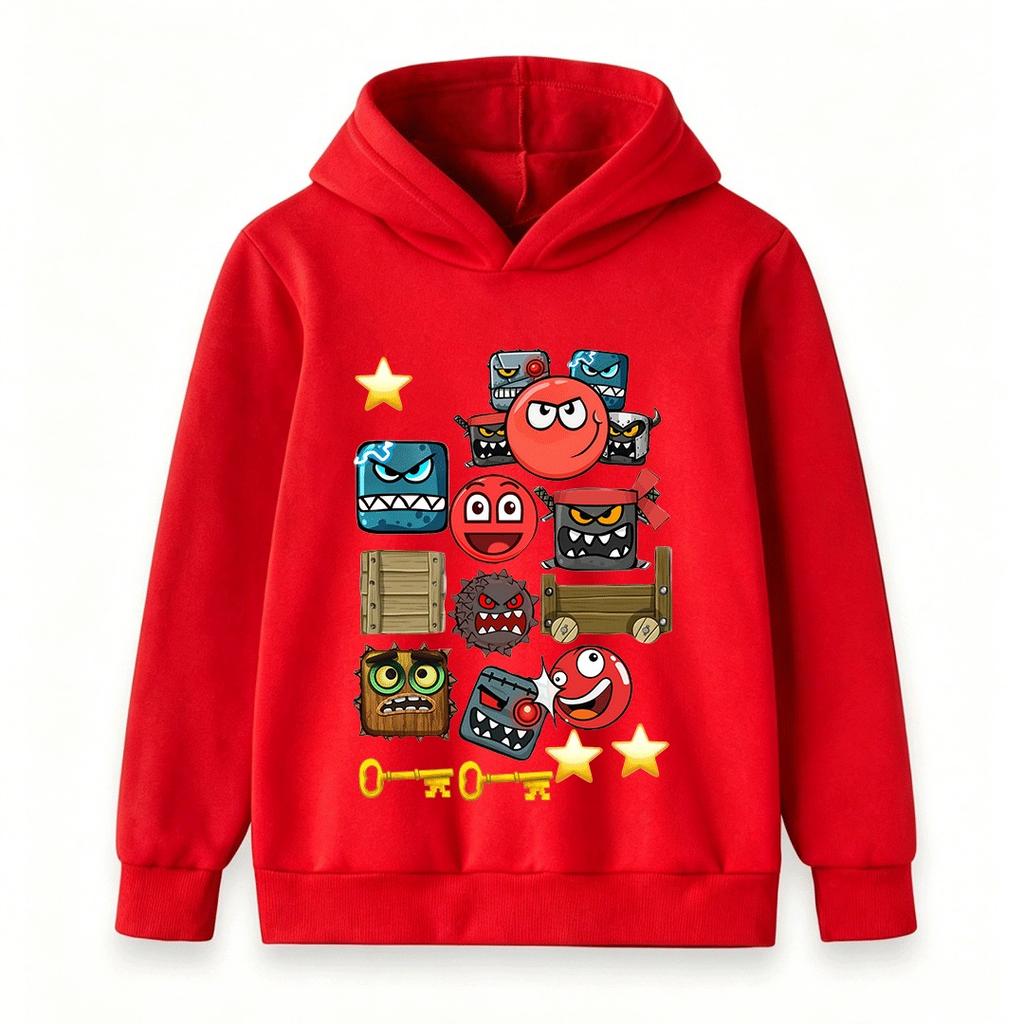 Kids Boys Girls Hoodie Cartoon Red Ball Angry Monsters Print Casual Pullover Hooded Sweatshirt For Children Daily Wear