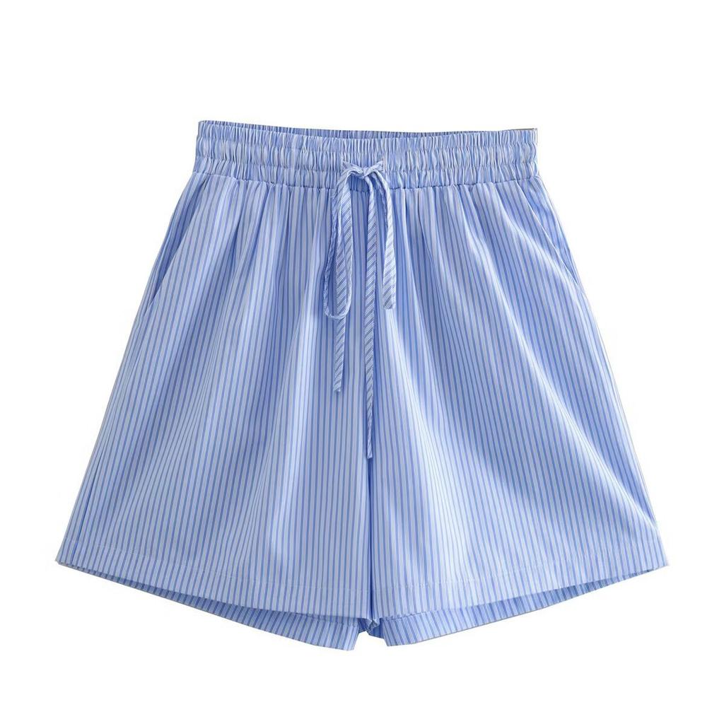 European and American Style, New Women's Clothing, Foreign Style, Fashionable and Versatile 2-color Striped Shirt and 2-color Shorts