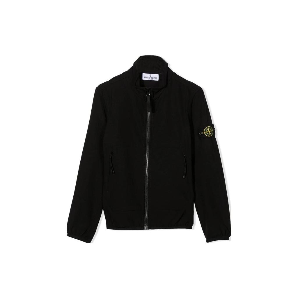 Stone Island Logo Patch Zip Long Sleeve Jacket Kids jackets Black 7716Q0312-V0029