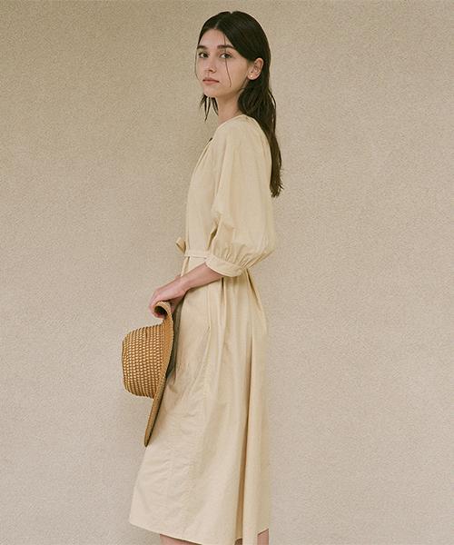 Lingseoul Voluminous Shirring Dress-Beige