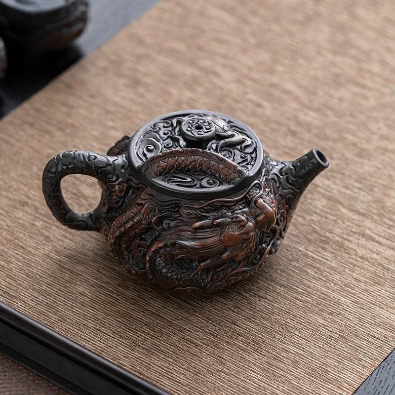 Purple Pottery Vintage Teapot Ceramic Carve Kung Fu Teapot Single Teapot Pu'er Tea Making Device Tea Sets Chinese Tea Pot