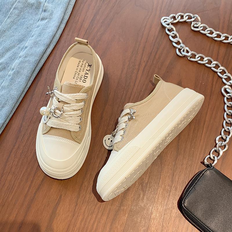 

Холщовые туфли на платформе со смайликом, женские летние новые холщовые туфли на танкетке с круглым носком, милые повседневные женские туфли 40