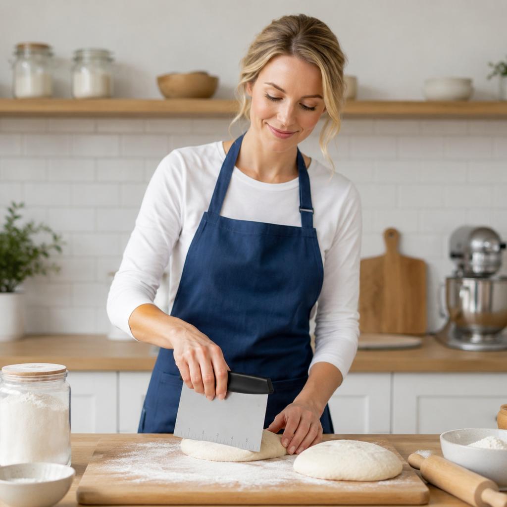 Stainless Steel Dough Scraper with Flat Blade and Measurement Markings for Baking and Cooking Kitchen Tool with Comfortable Handle