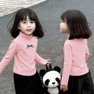 Girls' Autumn/Winter Plush Long Sleeve T-Shirt - Warm Half-High Collar Base Layer