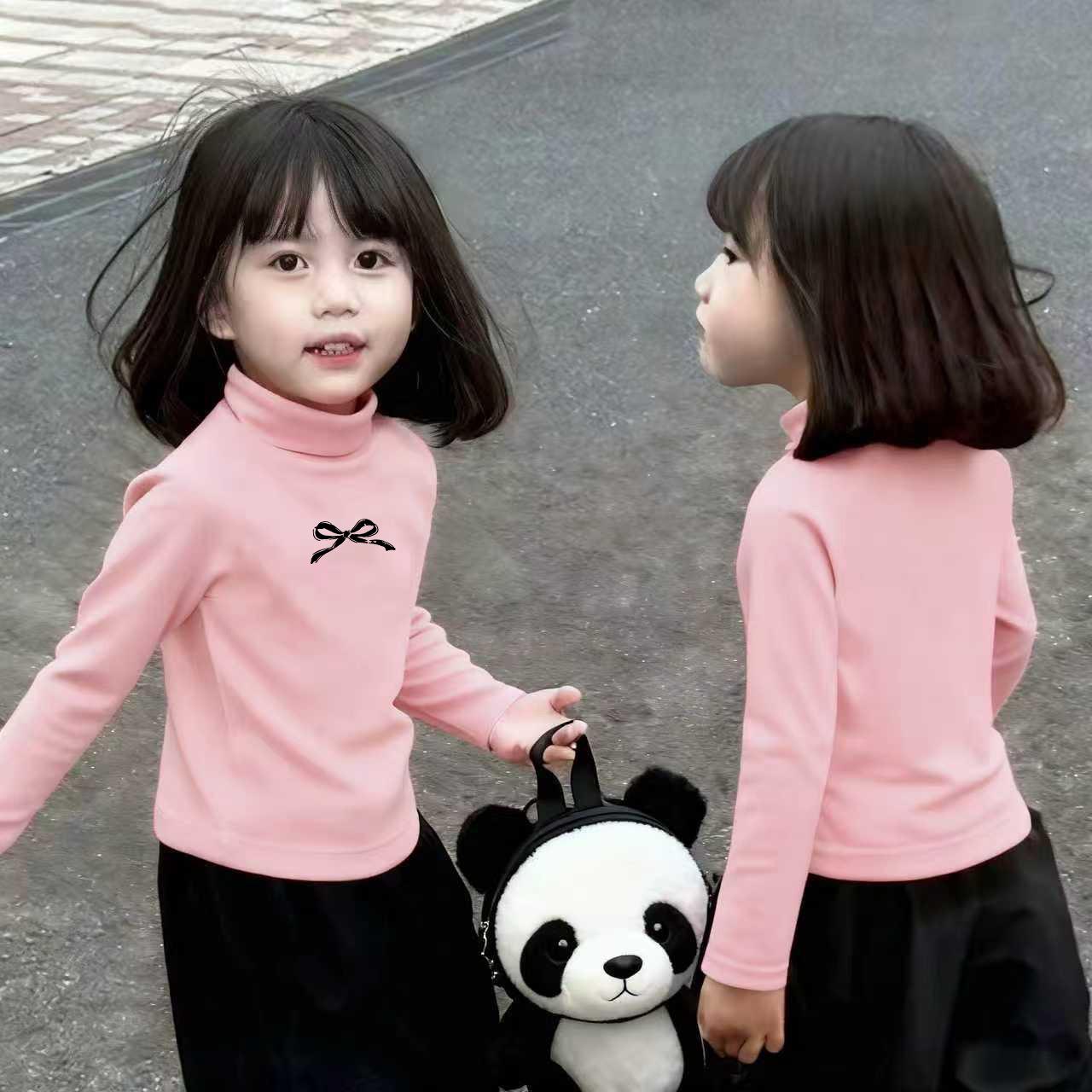 Детская осенне-зимняя плюшевая футболка с длинным рукавом - Теплая базовая футболка с полувысоким воротником 160 cm