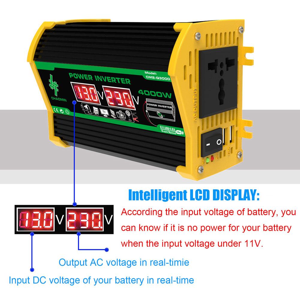 4000W DC 12V To AC 110V 220V Dual USB LCD Display Solar Inverters Portable Power Bank Car Converter Digital Power For Camping RV