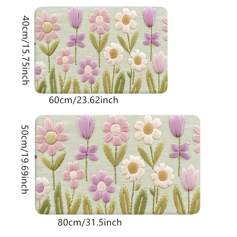 Minzgrüne Gänseblümchen-Tulpen-Badezimmermatte, Rutschfester maschinenwaschbarer Teppich, Florale Küchen-Badezimmer-Dekoration, Ideales Einweihungsgeschenk