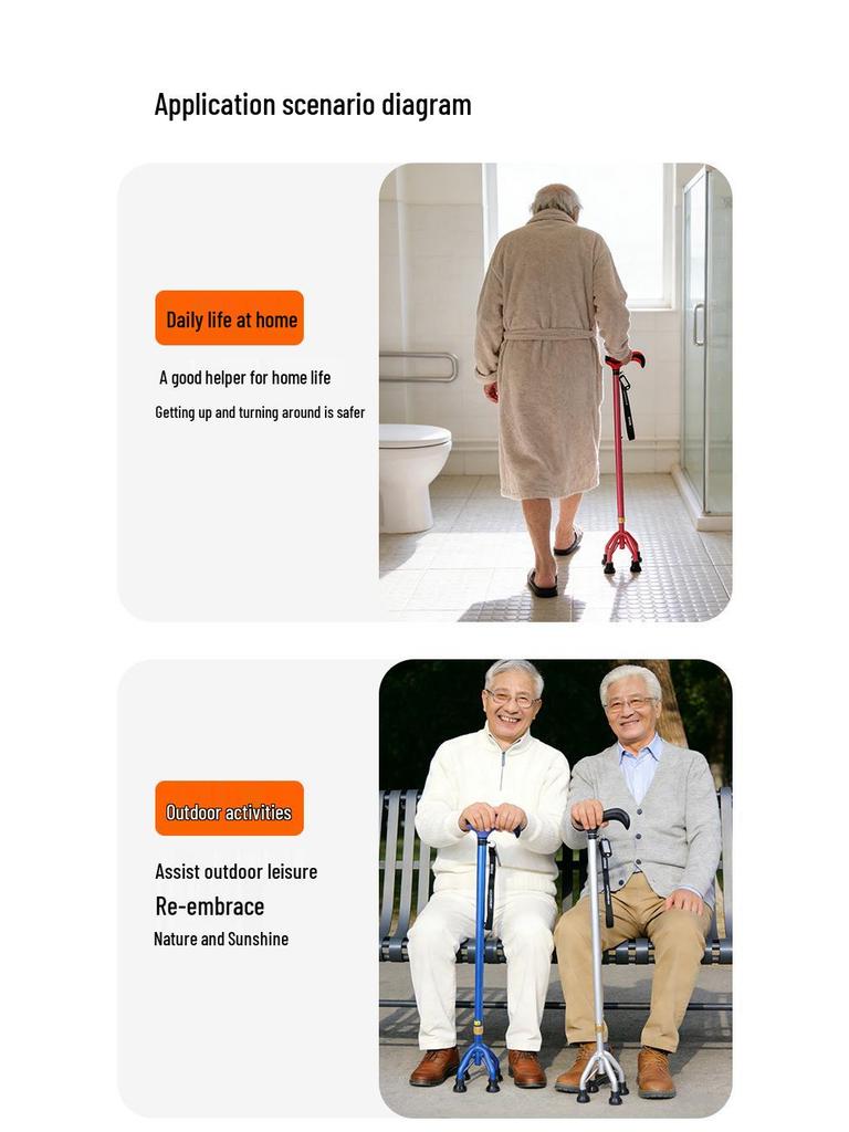 Lightweight Aluminum Alloy Four-Legged Cane with Soft Grip for Seniors - Anti-Slip, Adjustable Walking Stick.
