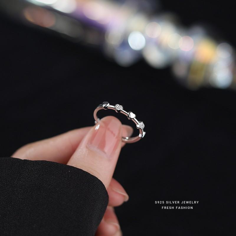 Adjustable Open Ring Women Sterling Butterfly Heart Design With Zirconia Crystals Fashion Elegant Statement Jewelry