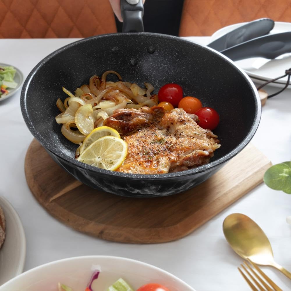 

Bestco Deep Frying Pan 24cm IH Gas Fire Black Marble Pattern MARBLE KITCHEN NX-134