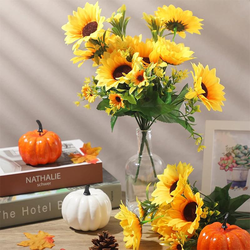 1 Bunch 13 Heads Artificial Sunflowers 30cm Shrubs Fake Flower Bouquet for Garden Home Room Wedding Cafe Store Party Decoration