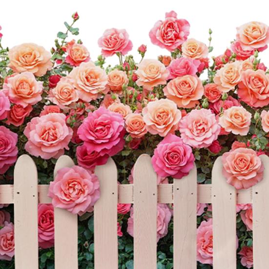 Fence Rose Bush Wall Sticker Removable Waterproof PVC Red Flower Pattern Sticker Home Office Living Room Bedroom Wall Decoration Decal
