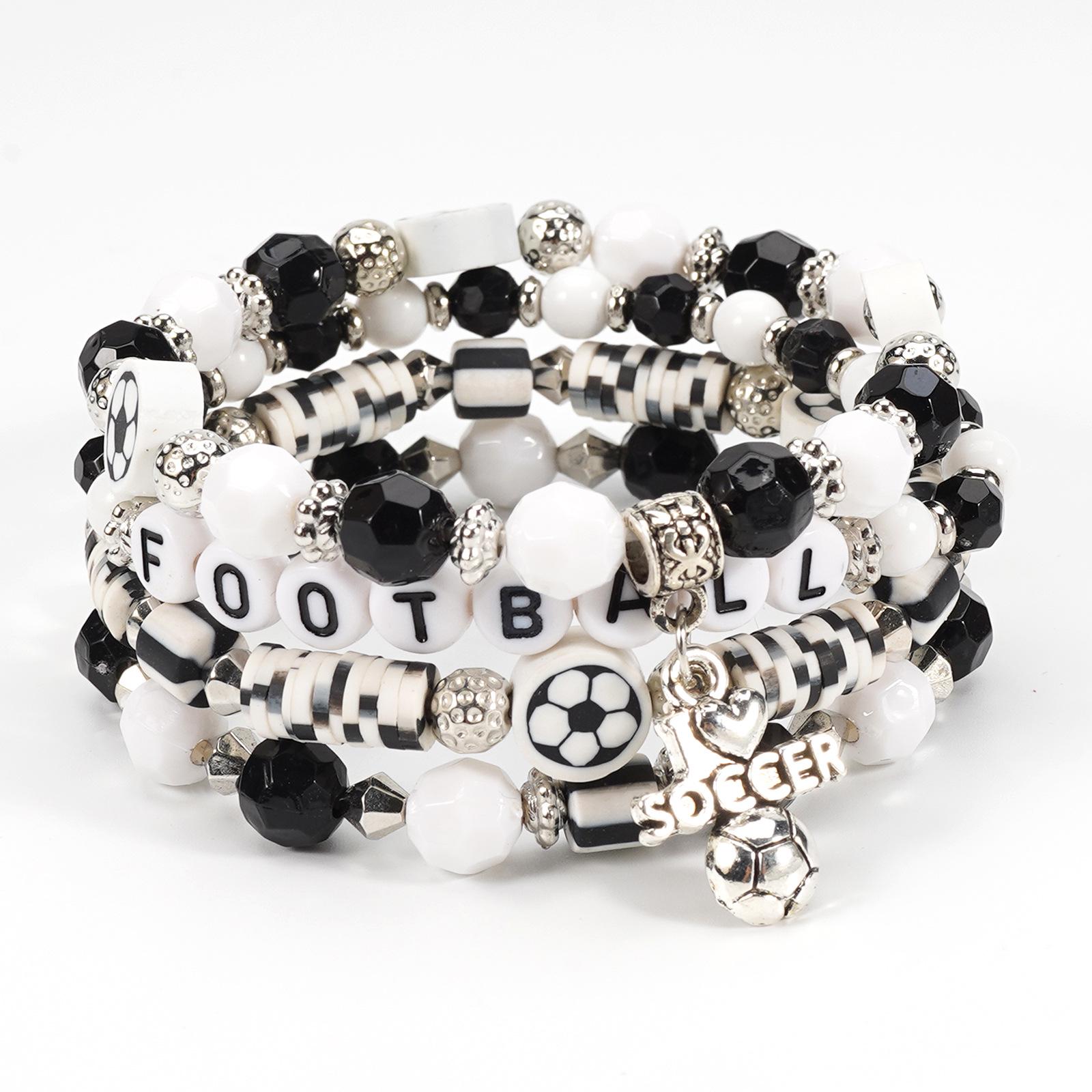 

European & American Sports Bracelet Set: Football, Baseball, Basketball, Volleyball Polymer Clay Letter Fashion
