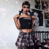 Womens Stripe Pleated Skirts Tank Cute Sweet Girls School Skirt Plaid Lace Up Mini Goth Gloves Skirt Lace