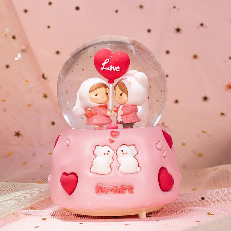 

Heart Heart To Snow Crystal Ball Light Music Box Night Light Aaa Electric Battery темно-рожевого кольору