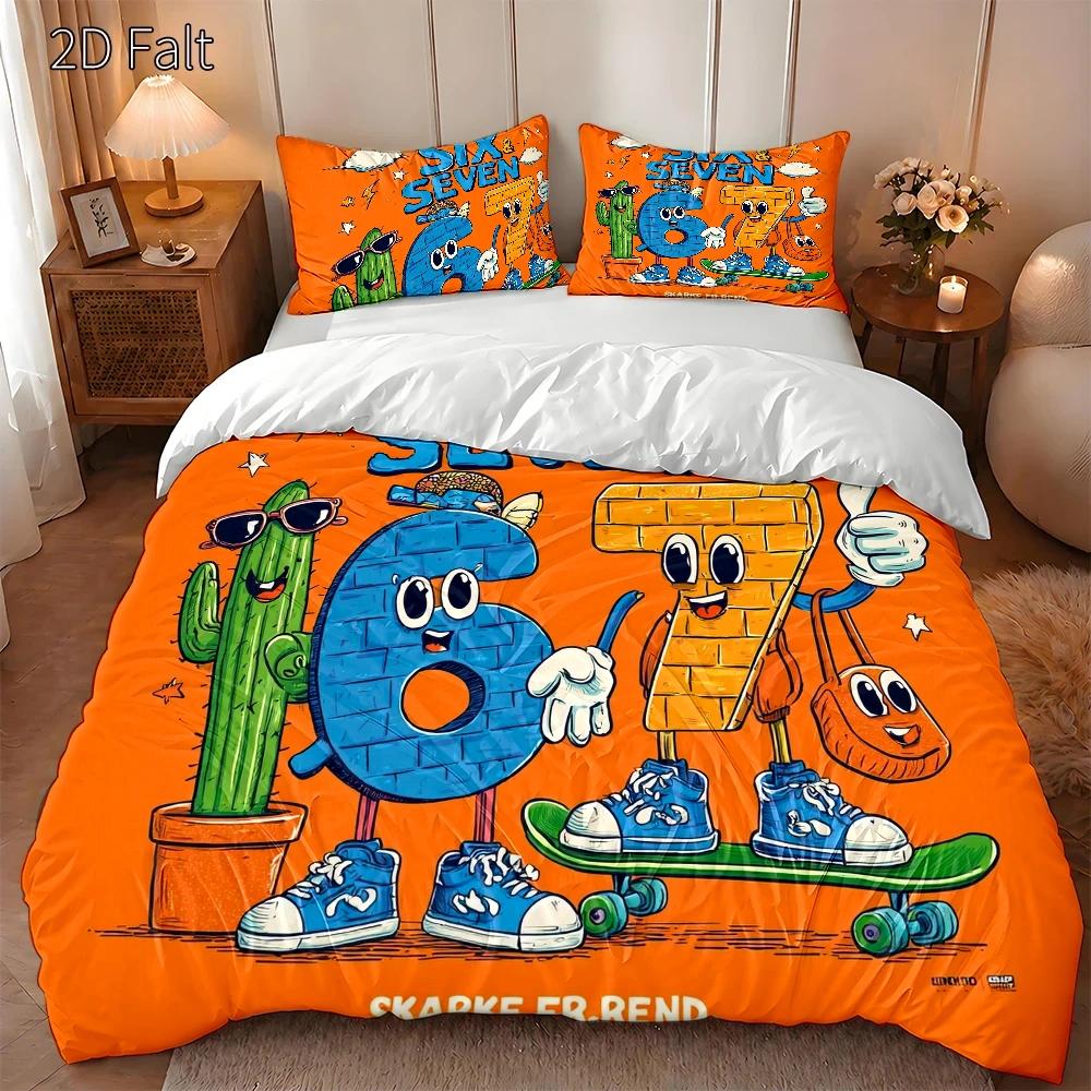 3-Piece Quilt Cover Set, 1 Quilt Cover + 2 Pillowcases (Without Filling) 2D Flat Printing, Three-Piece Quilt Cover Set, Cartoon Digital Theme 135x200cm