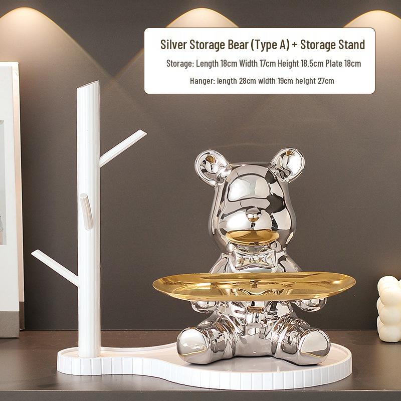 High-End Entrance Display Shelf with Key Storage and Shoe Cabinet - Featuring Violent Bear Ornaments