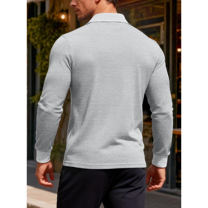 Men S Long Sleeve Waffle Knit Polo Shirt Casual Vacation Style