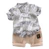 Sommer Barn Baby Gutter Kortermet Løv Mønster T-skjorte Bluse+Shorts Uformelle antrekk sett
