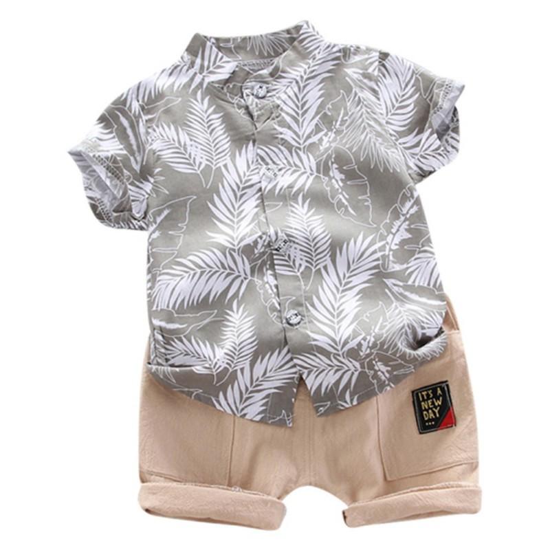 Sommer Barn Baby Gutter Kortermet Løv Mønster T-skjorte Bluse+Shorts Uformelle antrekk sett
