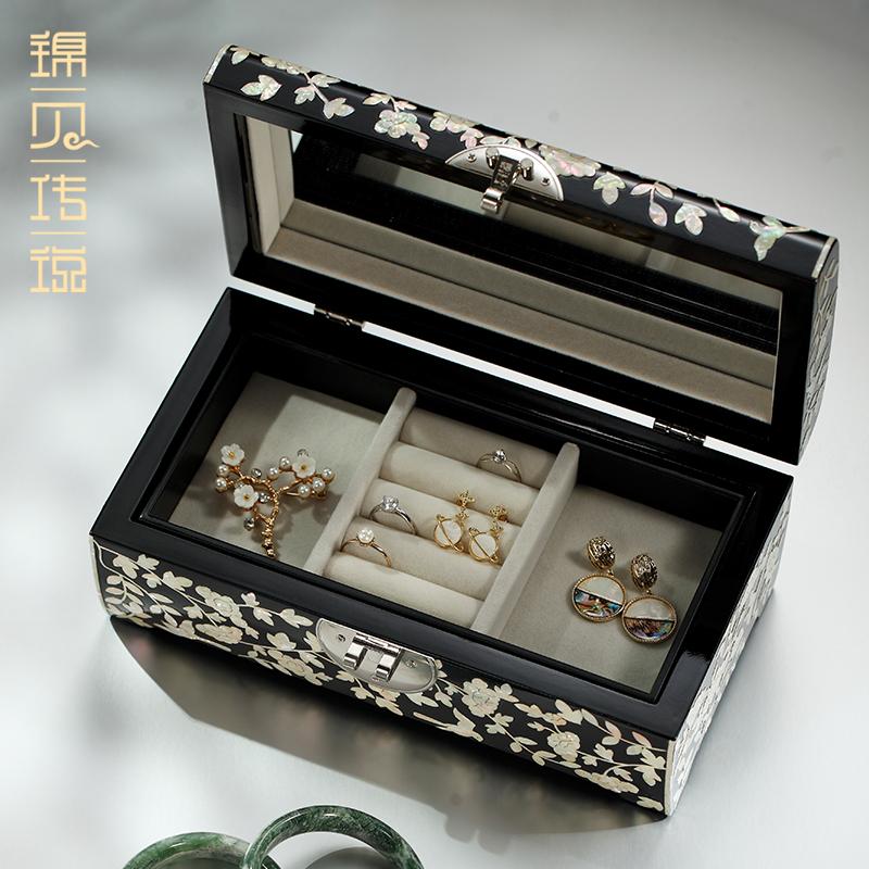 Lacquer Inlaid Lockable Jewelry Box Wedding Birthday Gift Handmade Storage for Necklace Earring Bracelet