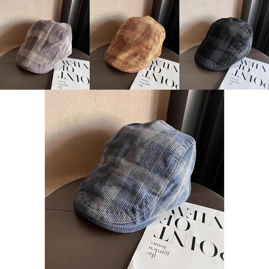 Vintage Style Corduroy Plaid Beret With Sun Shade And Warmth For Urban Fashion Enthusiasts