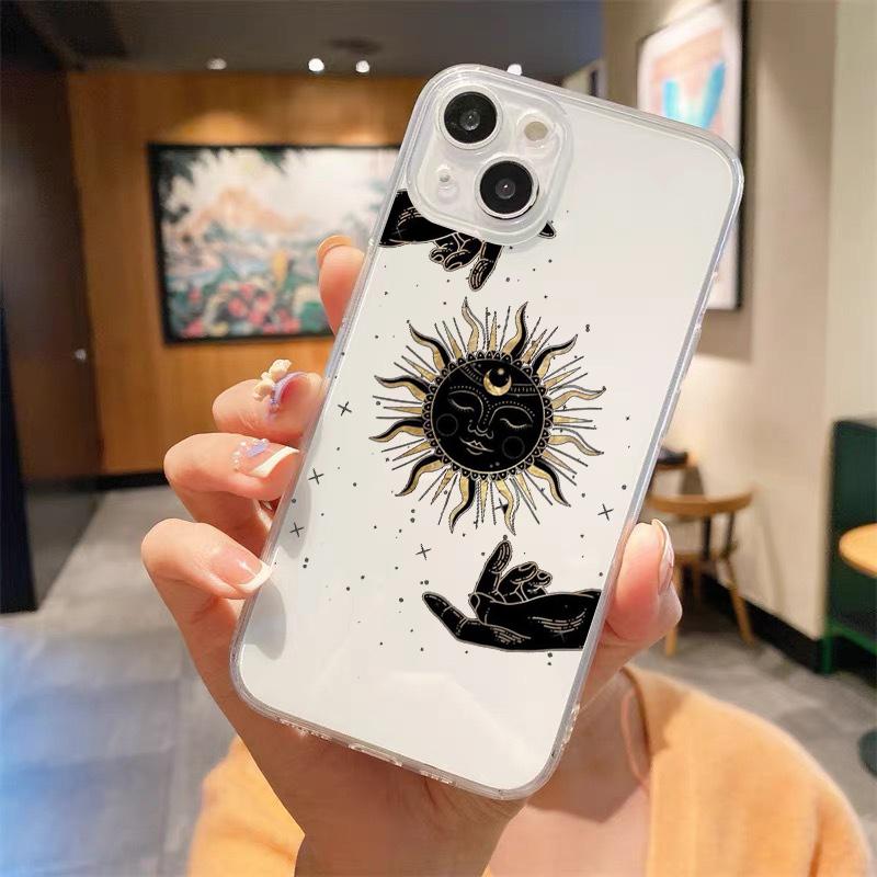 სასაცილო მზე მთვარე ანგელოზის თვალები სუფთა ტელეფონის ქეისი iPhone 14 13 11 12 Pro Max X XR XS 7 8 Plus SE Soft Cover Luxury Coque Funda Capa