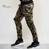 Men Cargo Pants Drawstring Elastic Waist Camouflage Print Multi Zippered Pockets Ankle-banded Slim Fit Casual Daily Wear Long Outdoor Trouser