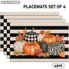 4/6pcs, Autumn Pumpkin And Maple Leaf Pattern Placemats, Black And White Stripes And Plaid Design, Suitable for Indoor/Outdoor Party Restaurant Decor,