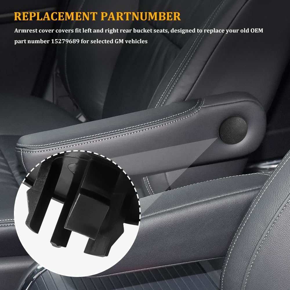 2PCS Armrest Cap Cover, Seat Cover Cap, Black Left or Right Rear Bucket Seats Arm Rest Handle Trim Bolts Compatible with Chevy Tahoe Escalade,