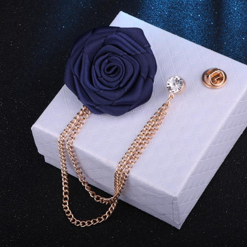 Bridegroom Wedding Brooches Cloth Art Rose Flower Lapel Pin Well-designed Badge Tassel Chain Chest Brooch Fashion Badge